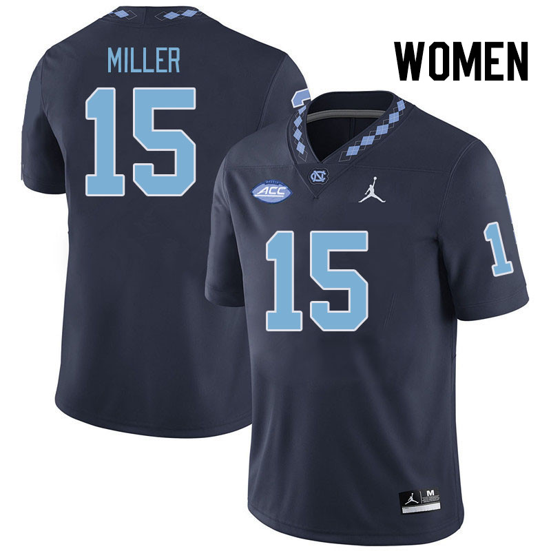 Women #15 Tre Miller North Carolina Tar Heels College Football Jerseys Stitched Sale-Navy